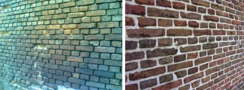 mur przed i po spoinowaniu